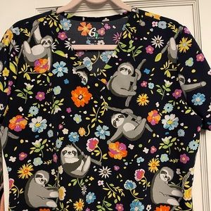 Green Town Printed Scrub Top